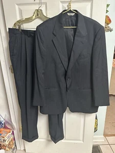 Claiborne Men Suit 46R Gray Sharkskin 2 Pc Jacket Pants 41x28.5 Cuff Pleated 90s - Picture 1 of 14