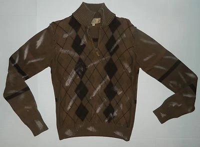 MEN'S BUCKLE 1/4 ZIP MOCK NECK BROWN PAINT BRUSH STROKES ARGILE SWEATER SZ MED   - Image 1 of 4