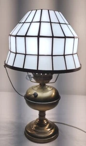 Vintage Arts And Crafts Brass Electric Stained Glass Hurricane Lamp Farmhouse - Picture 1 of 20
