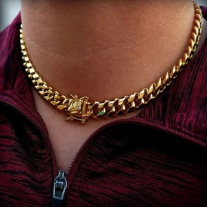 Hip Hop Stainless Steel 10mm 18" Miami Cuban Choker Box Lock Chain Necklace - Picture 1 of 5