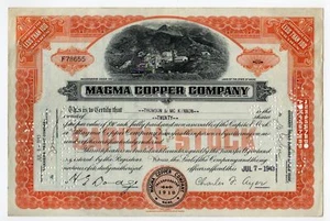 Magma Copper Company Stock Certificate - Picture 1 of 2