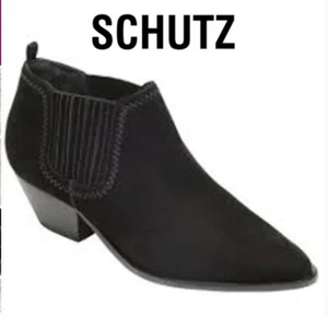 Schutz Boots Jacqueline Western Cowboy Shootie Ankle Booties Black Suede 8.5 - Picture 1 of 6