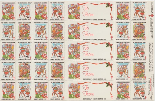 1988 Santa's Family Sheet of 30 (5 Labels) "C" US Christmas Seals/Stamps MNH - Image 1 of 1