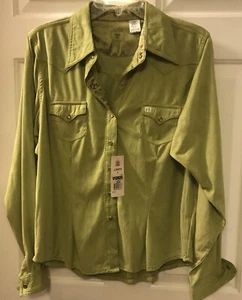 20X Womens Shirt Long Sleeve Large Suede Like Lime Green Snap Close Western NWT - Picture 1 of 6