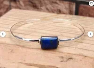 Solid 925 Sterling Silver Lapis Lazuli Gemstone Beautiful Handmade Bangle Si52 - Picture 1 of 3
