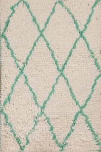 Ivory/ Green Trellis Modern Moroccan Oriental Small Rug 2'x3' Wool Hand-knotted - Picture 1 of 12