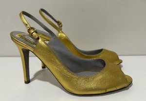 Sergio Rossi women size US 8 EU 38 gold leather slingback buckle heel sandal - Picture 1 of 9