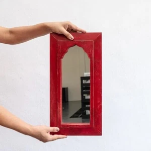 Handcrafted Wall Decorative Vintage Style Solid Wood Rustic Mirror Frame, Red  - Picture 1 of 2