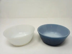 Fire King Anchor Hocking Blue Graniteware White Milkglass 5" Bowls - Picture 1 of 4
