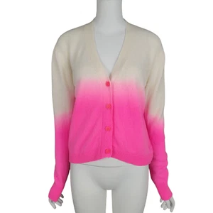FROM FUTURE Women Cashmere Cardigan Sweater M Pink Ivory Ombre Button Up V-Neck - Picture 1 of 11
