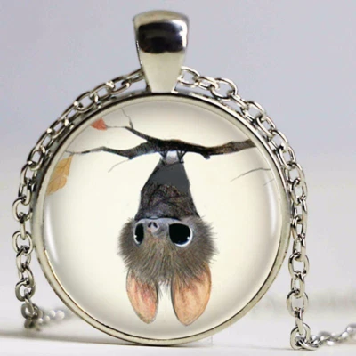 LINDO MURCIÉLAGO COLGAR ÁRBOL ANIMAL Colgante Dije 20" Chapado Plata de Ley 925 Collar Foto 1 de 4