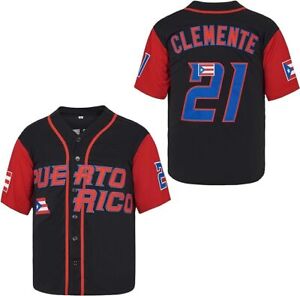 Youth/Adult Clemente #21 Puerto Rico Baseball Jersey White/Black Sewn Custom