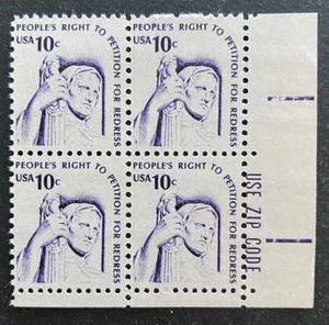 US Stamps, Scott #1592 10c 1977 "Zip" block of 4 of Justice VF/XF M/NH. Dull gum - Picture 1 of 2