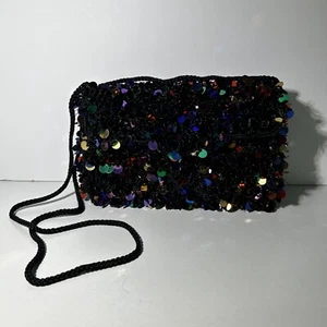 DELILL Handbag Bronze Multicolor Sequin Beaded Hand Made Clutch Purse Vintage - Picture 1 of 7