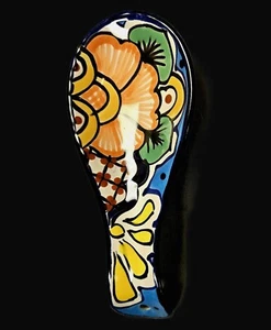 TALAVERA 7” SPOON REST ~ Colorful Hand Painted Folk Art Pottery #O - Picture 1 of 5