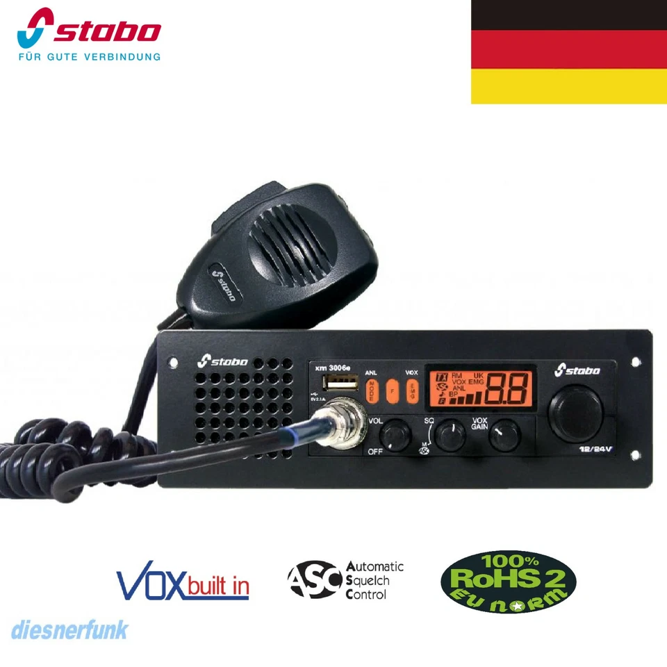 Stabo xm 3006e vox DIN 12/24 Volt Freisprechen USB CB Funkgerät E24-Zulassung - Bild 1 von 1