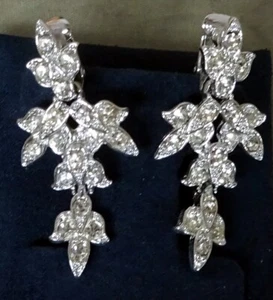 Vintage Sarah Coventry Clip Back Dangle 2" Long Drop Crystal Rhinestone Earrings - Picture 1 of 7