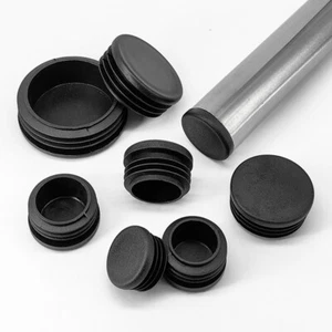 Rund Kunststoff schwarz Blindkappe Endkappen Rohr Rohreinsätze Stopfen Spund 10-114 mm - Bild 1 von 36