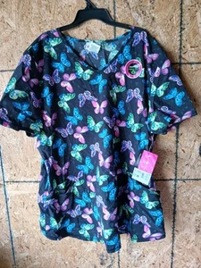 NWT Scrubstar Womens Blissful Flutters V Neck Scrub Top XL New with Tags Stretch - Picture 1 of 7