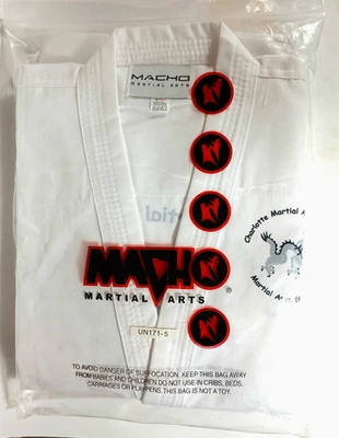 Macho Martial Arts Charlotte NC Uniform Size 5/190 Jacket & Pants White NEW - Image 1 of 4