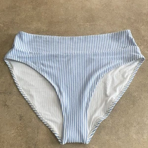 Old Navy Size XL Blue White Seersucker High Waist French Cut Bikini Swim Bottom - Picture 1 of 7