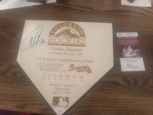 Ubaldo Jimenez SIGNED AUTOGRAPHED Home Plate Colorado Rockies No Hitter RARE JSA - Picture 1 of 1