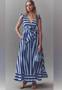BHLDN Adley V-Neck Flutter-Sleeve A-Line Taffeta Maxi Dress Large DAMAGED - Bild 1 von 9