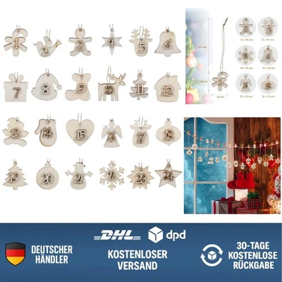 Adventskalender Zahlen Holz Anhänger Weihnachtsanhänger Basteln Dekorieren We... - Bild 1 von 4