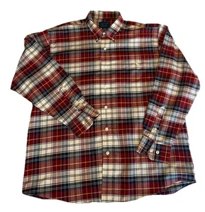 TOWNCRAFT VINTAGE SHIRT MENS LARGE BUTTON UP PLAID RED LONG SLEEVE COTTON POLY - Picture 1 of 6