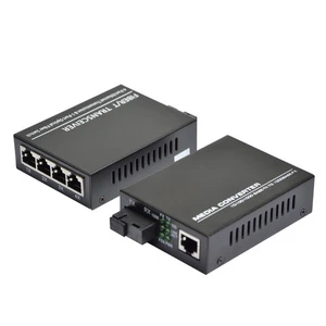 10/100/1000Mbps Single Mode 1&4 RJ45 Ethernet to Fiber Optic Media Converter - Picture 1 of 8