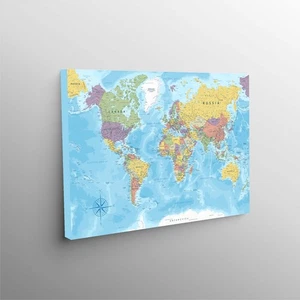 Classic World Map Poster on Canvas Traditional Political Global Map Countries Co - Picture 1 of 16