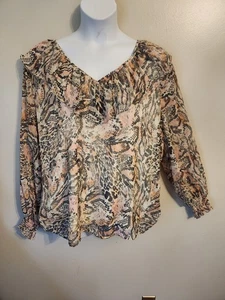Blusa Top Boho Maurices Para Mujer Estampado Animal Volantes Cuello en V 2X Oro Rosa - Imagen 1 de 6