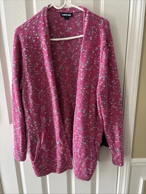 LANDS END CARDIGAN WOMEN'S XL PINK OPEN FRONT COTTON BLEND LONG SLEEVE POCKETS - Image 1 of 4