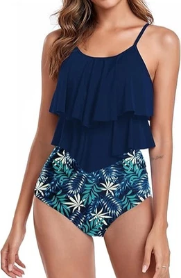 2 Piece Tummy Control High Waist Bikini Swimsuit Swim Dress Cups B-C Size L 14 - Image 1 of 4