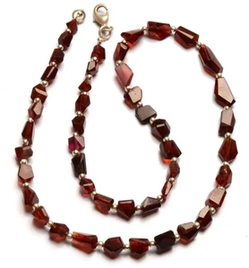 Natural Garnet Gemstone 5 to 14 mm Faceted Nugget Shape Beads 17.5" Necklace - Picture 1 of 12