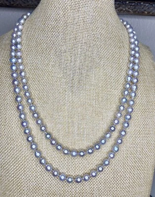 Collar de colección 14K broche genuino agua dulce 130 perlas 44 pulgadas anudado hilo Foto 1 de 4