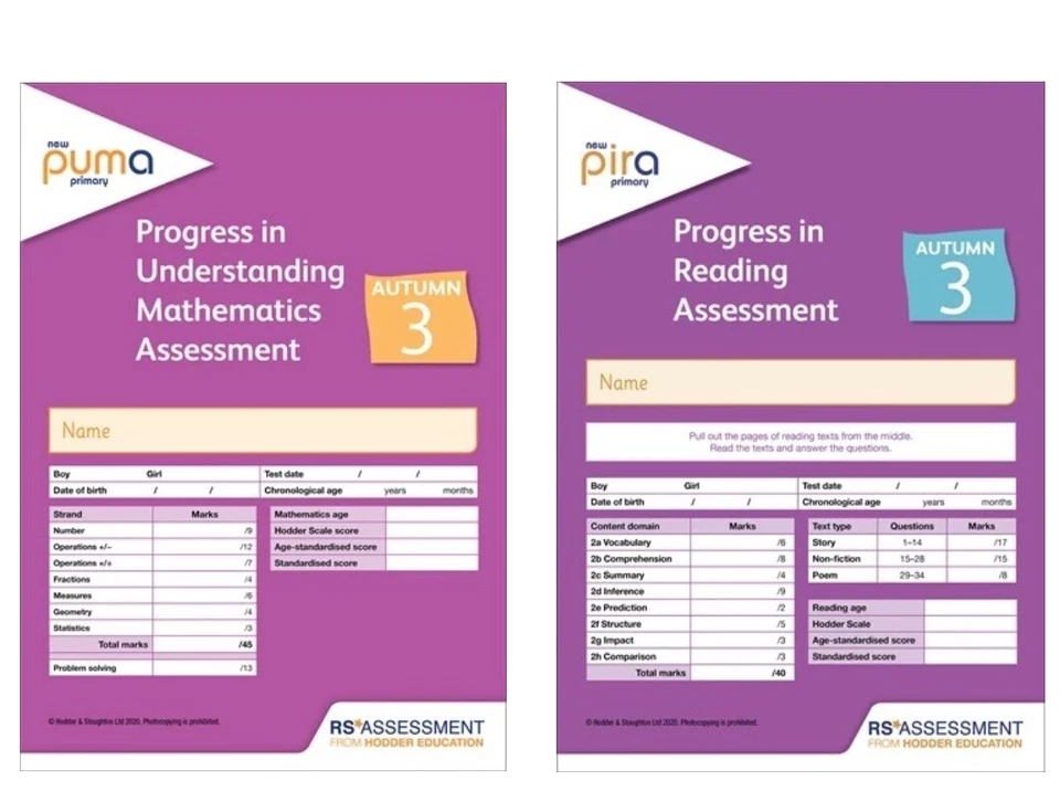 NEW PUMA  & PIRA Test Papers - YEAR 3 [AUTUMN] With Mark Scheme (Answers) - Image 1 of 1
