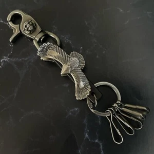 Premium Handmade Leather Keychain BLACK Eagle Design Gift for Men From Japan - Picture 1 of 9