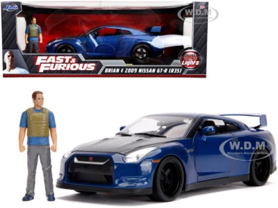 2009 NISSAN GT-R R35 W/LIGHTS & BRIAN FIGURE FAST & FURIOUS 1/18 CAR JADA 31142 - Image 1 of 4