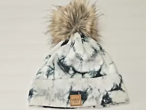 Gorro Panache Sombrero de Invierno Blanco Negro Corbata Tinte Piel Sintética Pom Esquí Nieve - Imagen 1 de 5