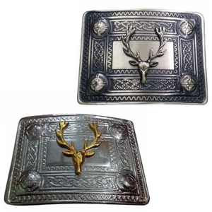 TE Scottish Stag Head Deer Kilt Belt Buckle Chrome,Antique,Black Finish Buckles - Picture 1 of 3