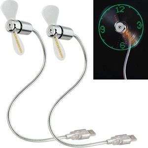2x USB-Ventilator LED Uhr Mini Abkühlung Lüfter Tisch-Ventilator für PC Notebook - Bild 1 von 4