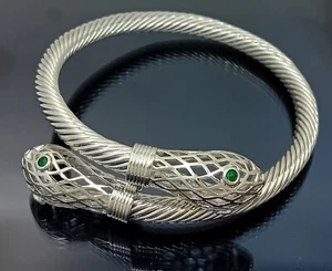 18K White Gold Filled Stunning Italian Diopside Python 18ct GF Bangle 6cm - Picture 1 of 10