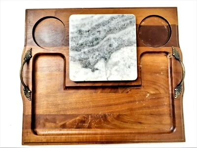 Vintage Cheese & Cracker Serving Snack Tray Trivet Cutting Board Wood Stone  422 - Image 1 of 4
