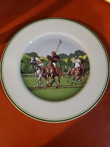 Phillipe Deshoulieres Porcelain Limoges France Polo Ponies Sports Plate 8 1/2" - Picture 1 of 9