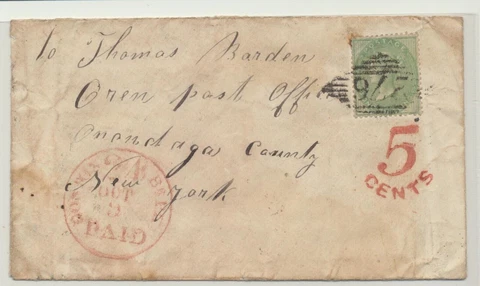 GB - IRELAND - UK to USA - 1857 Cover w 1 SHILLING FRANKING & GREAT MARKINGS !! Cover