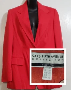 Saks Fifth Avenue Collection Made In Italy Women's Red Blazer Jacket USA Size 10 - Picture 1 of 12