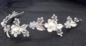 Diadema fiori ORO perle perline di cristallo da sposa tiara capelli fascinator - Imagen 1 de 4