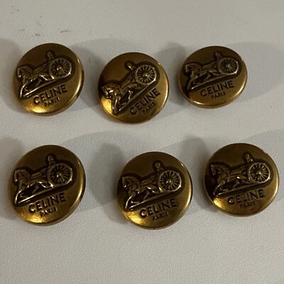 6 CELINE PARIS BUTTONS LOGO ROUND GOLD METAL 17.5 MM VINTAGE - Image 1 of 3