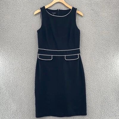 Talbots Dress Womens 4 Black Sheath Ponte Knit Contrast Piping Detail Sleeveless - Image 1 of 4